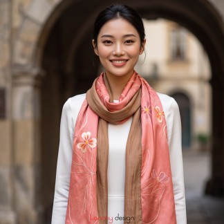 Silk scarf hand-embroidered with royal poinciana flowers 40*200 cm - different colors